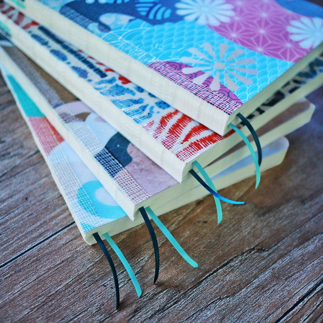 A5 notebooks with ribbon bookmarks