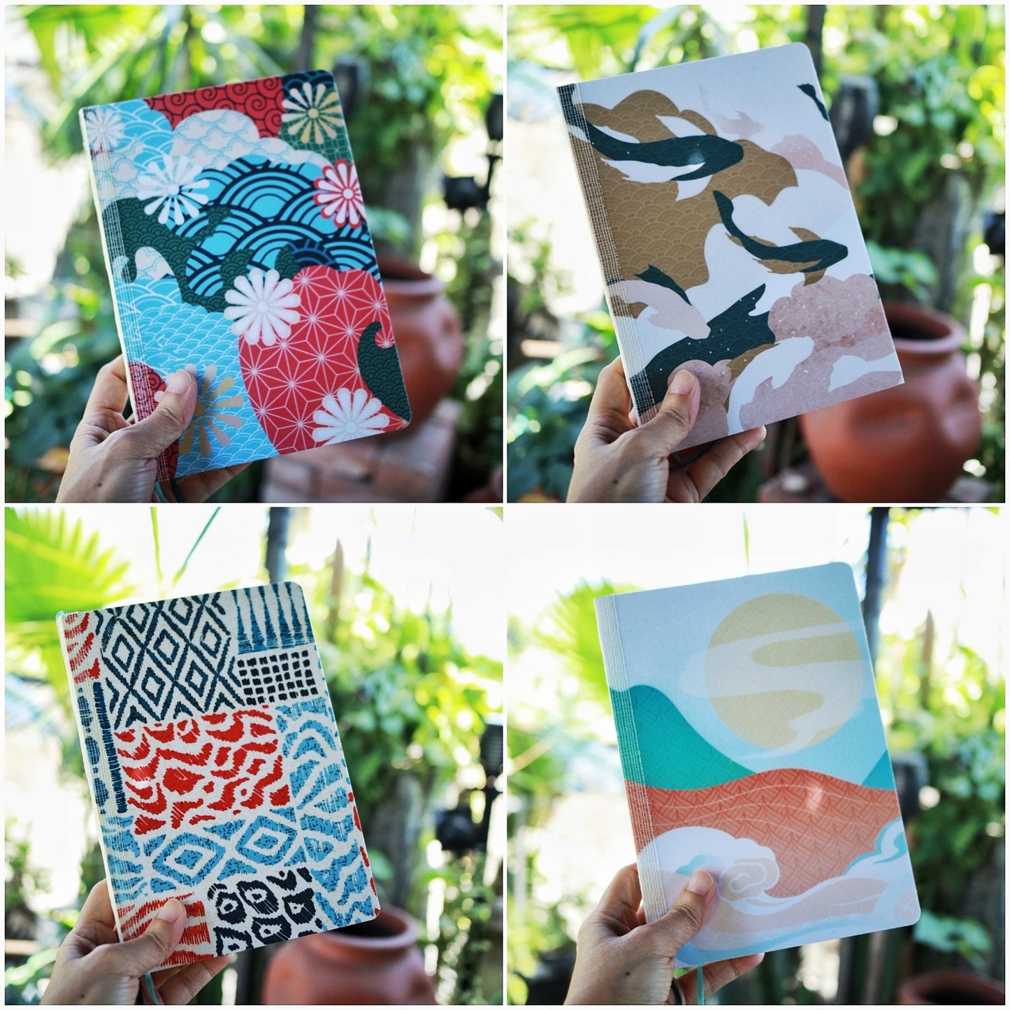 A5 notebooks shown with nice cover prints